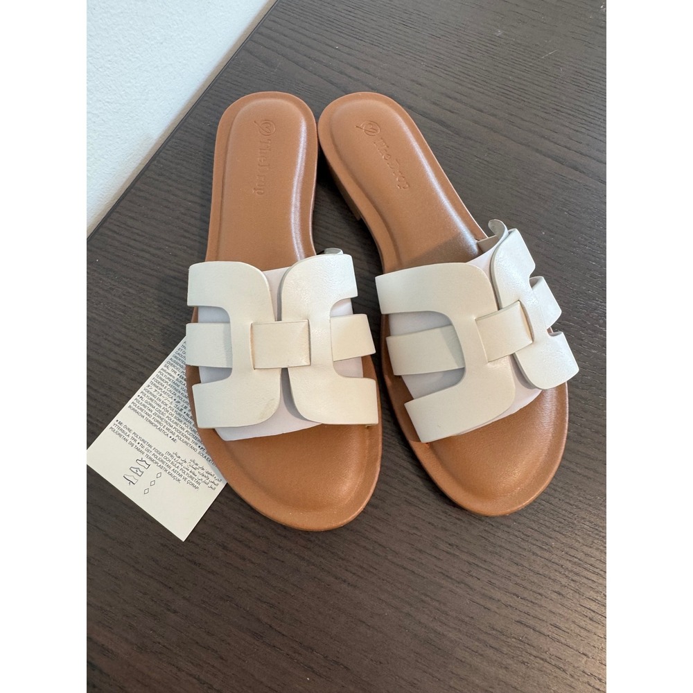 The Drop Monika H-Band Slide Sandal Womens 6.5 White Cutout Vegan Leather